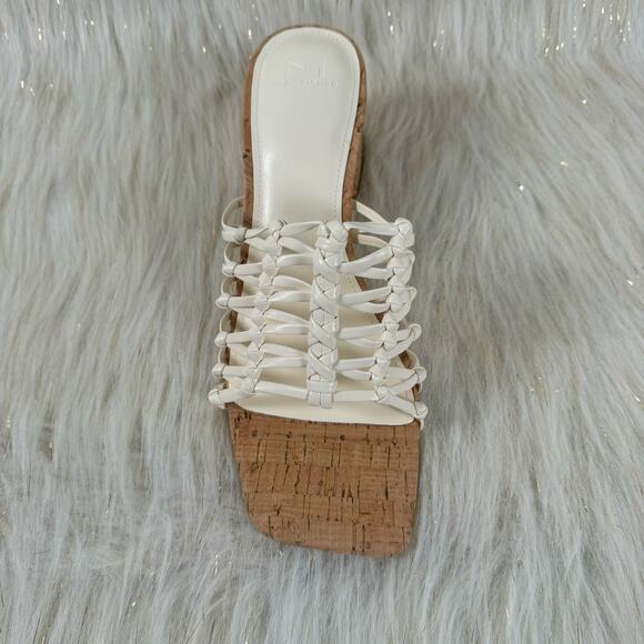 Marc Fisher Colica Block Heel Sandals Ivory Woven Mules Slip On Summer Size 10M - Picture 3 of 9